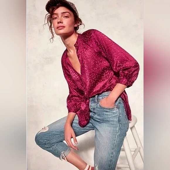 Anthropologie Tops - ANTHROPOLOGIE SusannaBurnout Velvet Buttondown TopBlouse Coquette XS